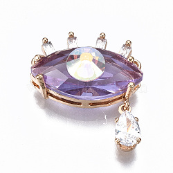 Glass Pendants Links, with Light Gold Tone Brass Findings, Eye with Teardrop, Medium Purple, 20.5x18x8mm, Hole: 1mm(GLAA-S193-037B-LG)