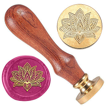 Wax Seal Stamp Set, Golden Tone Brass Sealing Wax Stamp Head, with Wood Handle, for Envelopes Invitations, Gift Card, Flower, 83x22mm, Stamps: 25x14.5mm