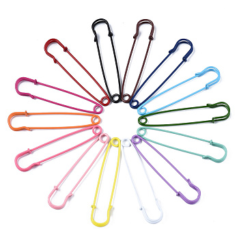 Spray Painted Iron Safety Pins, for Brooch Making, Kilt Needles, Mixed Color, 75x17x6mm, Hole: 4.5mm, Pin: 1.5mm