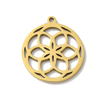 5Pcs 201 Stainless Steel Pendants, Laser Cut, Mandala Flower Charm, Real 18K Gold Plated, 17x15x1mm, Hole: 1.2mm