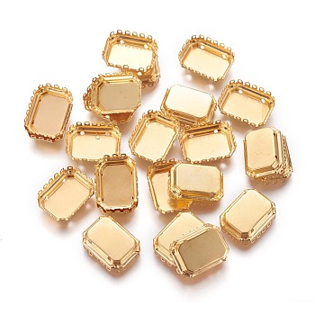 Stainless Steel Cabochon Settings, Rectangle Octagon, Golden, 19x14x6mm, Hole: 1.2mm, Tray: 15.4x10.5mm