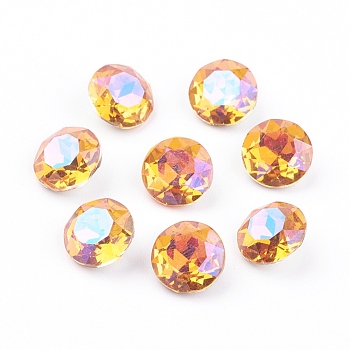 Pointed Back & Back Plated Glass Rhinestone Cabochons, Grade A, Faceted, Flat Round, Astral Pink, 8x4.5mm