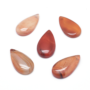 Natural Agate Pendants, Dyed & Heated, Teardrop, 32~35x17~18x4~6mm, Hole: 1.5mm