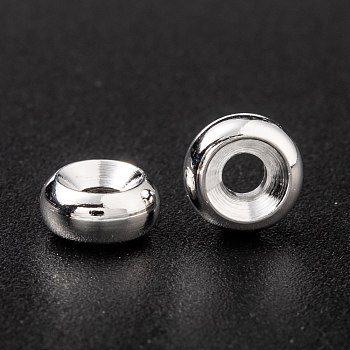 Brass Spacer Beads, Long-Lasting Plated, Flat Round, 925 Sterling Silver Plated, 7x3mm, Hole: 2mm