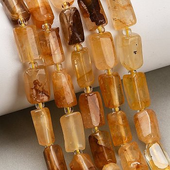 Natural Yellow Hematoid Quartz/Golden Healer Quartz Beads Strands, Column, with Seed Beads, 10~14x6~9.5mm, Hole: 1mm, about 27~31pcs/strand, 15.16~15.75''(38.5~40cm)
