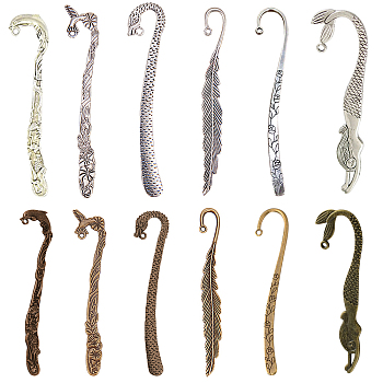 Tibetan Style Alloy Bookmarks Findings, Mixed Shapes, Mixed Color, 120x22x2.5mm, Hole: 3mm
