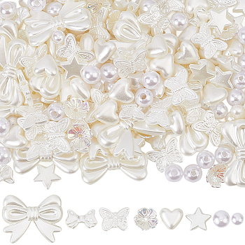 590Pcs ABS Plastic Imitation Pearl Beads & Bead Caps, Mixed Shapes, Creamy White, 6~22.5x6~29x3.5~8mm, Hole: 1.5~2.3mm