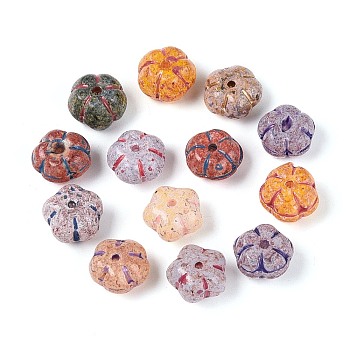 Picasso Baking Paint & Golden Metal Enlaced Glass Beads, Flower, Mixed Color, 9~9.5x9~9.5x5.5~7mm, Hole: 1~1.4mm