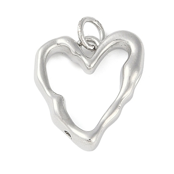 Brass Pendants, Concave and Convex Heart, with Jump Ring, Platinum, 17x15x3.5mm, Hole: 3mm