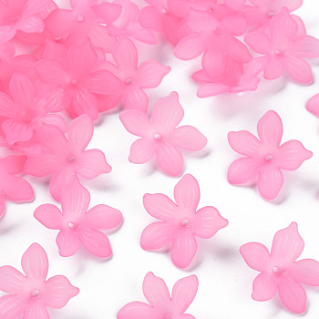 Frosted Acrylic Bead Caps, 5-Petal, Flower, Pearl Pink, 20x21.5x4.5mm, Hole: 1.6mm, about 1630pcs/500g