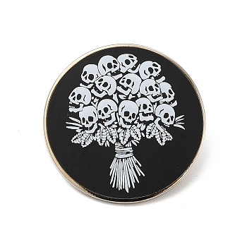 Skull Bouquet Pattern Alloy Brooch for Backpack Clothes, Black, 30x1.6mm