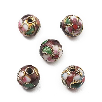 Handmade Cloisonne Beads, Round, Coconut Brown, 7.8~8x7~7.5mm, Hole: 1.2mm