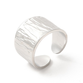 304 Stainless Steel Textured Wide Open Cuff Ring for Women, Stainless Steel Color, US Size 6 3/4(17.2mm)