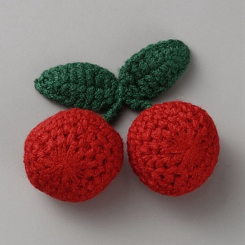 Polyester Crochet Cherry, DIY Sewing Ornaments, FireBrick, 68x60x32mm