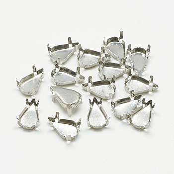 201 Stainless Steel Sew on Prong Settings, Claw Settings for Pointed Back Rhinestone, teardrop, Stainless Steel Color, Tray: 10x6mm, 12x7.5x5.5mm, Hole: 1mm