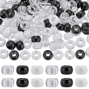 600Pcs 3 Colors Opaque Plastic Beads, Barrel, Mixed Color, 9x6mm, Hole: 3.8mm, 200pcs/color