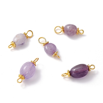 Natural Amethyst Links Connectors, with Alloy Daisy Spacer Beads & Brass Eye Pin, Golden, Nuggets, 18~20.5x7.5~8.5x4.5~8mm, Hole: 1.6~3.4mm