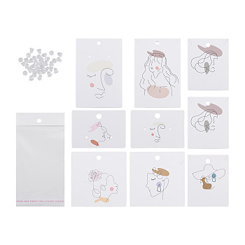 Fashewelry Rectangle Cardboard Earring Display Cards, for Jewlery Display, Women Pattern, with Plastic Ear Nuts and Cellophane Bags, Mixed Patterns, 640pcs/bag