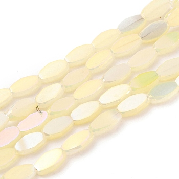 Electroplate Opaque Glass Beads Strands, Faceted, Oval, Full Rainbow Plated, Light Goldenrod Yellow, 10.5x6x3mm, Hole: 1.2mm, about 50pcs/Strand, 21.26''(54cm)