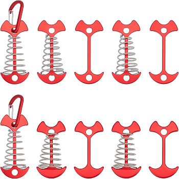 10Pcs Aluminum Alloy Tent Peg, with Spring, Camping Accessories, Red, 67x36x4mm, Hole: 7mm