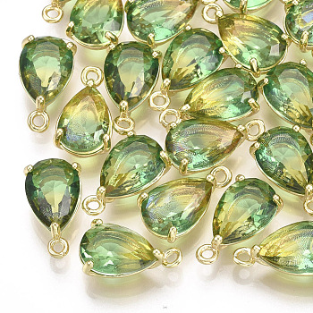 Glass Pendants, with Brass Findings, Faceted, teardrop, Golden, Colorful, 13x7x5mm, Hole: 1.2mm