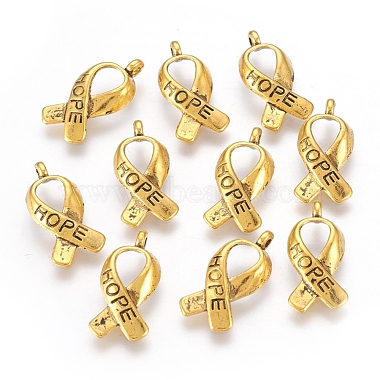 Breast Cancer Awareness Ribbon Carved Word Hope Tibetan Style Alloy Message Pendants(X-TIBEP-S278-AG-FF)-2