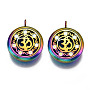 Rack Plating Alloy Diffuser Locket Pendants Enamel Settings, with Magnetic, Cadmium Free & Nickel Free & Lead Free, Flat Round with Ohm/Aum, Multi-color, 36x30x11mm, Hole: 4mm, Inner Diameter: 22mm