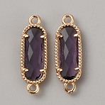 Golden Plated Brass Pave Glass Connector Charms, Faceted Oval Links, Dark Slate Blue, 22x7x3.5mm, Hole: 0.5mm(FIND-WH0110-728G-08)