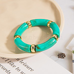 Retro Acrylic Imitation Gemstone Tube and CCB Beads Bangles for Women, Turquoise, Inner Diameter: 2~2-7/8 inch(5~7.2cm)(FS-WG908C5-03)