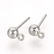 Iron Ball Stud Earring Findings, with Loop, Nickel Free, Platinum, 6.5x4mm, Hole: 1mm, Pin: 0.8mm(KK-R071-09P-NF)