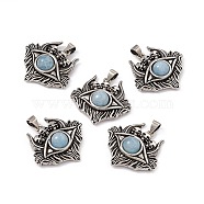 Halloween Natural Aquamarine Pendants, Eye with Skull Charms, with Antique Silver Plated Brass Findings, 26x27x8.5mm, Hole: 3.5x5mm(KK-A173-19AS-03)
