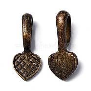 Tibetan Style Alloy Heart Glue-on Flat Pad Pendant Bails, Cadmium Free & Nickel Free & Lead Free, Antique Bronze, 21x9x7mm, Hole: 8x4.5mm, about 660pcs/1000g(TIBEP-21438-AB-NR)