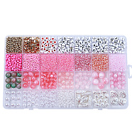 DIY 28 Style Resin & Acrylic & ABS Beads Jewelry Making Finding Kit, Flat Round & Rice & Barrel & Nugget & Heart & Strip, Pearl Pink, 5.5~18.5x7~14x2~12x1.5~11mm, Hole: 0.7~2mm(DIY-NB0012-03G)