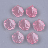 Transparent Spray Painted Glass Pendants, Lotus Leaf, Flamingo, 17x15.5x3.5~4mm, Hole: 1mm(GLAA-S183-26E)