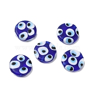 Handmade Lampwork Beads, Flat Round with Evil Eye, Blue, 17.5~18x5.5~5.7mm, Hole: 1.4~1.7mm(LAMP-E034-04)