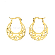 304 Stainless Steel Hoop Earrings for Women, Sector with Hollow, Real 18K Gold Plated, 29x25mm(EJEW-F338-06G)