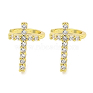 Brass Micro Pave Cubic Zirconia Cuff Earrings, Cross, Real 18K Gold Plated, 12.5x16.5mm(EJEW-C104-062G)