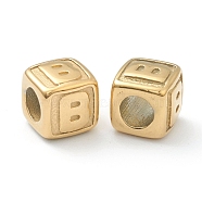 304 Stainless Steel European Beads, Large Hole Beads, Horizontal Hole, Cube with Letter, Golden, Letter.B, 8x8x8mm, Hole: 4mm(STAS-H145-01B-G)