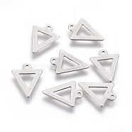201 Stainless Steel Charm, Triangle, Stainless Steel Color, 12x9x0.5mm, Hole: 1mm(X-STAS-E454-19P)