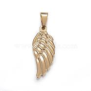 304 Stainless Steel Pendants,  Wing, Golden, 35x14.5x4mm, Hole: 5x10mm(STAS-G084-25G)