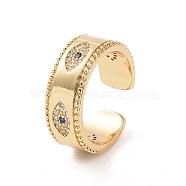 Brass Micro Pave Cubic Zirconia Open Rings, Evil Eye Cuff Rings for Women, Real 18K Gold Plated, 8mm, Inner Diameter: US Size 7 3/4(17.8mm)(RJEW-J017-VC278)