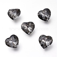 Glass Rhinestone Pendants, Back Plated, Faceted, Heart, Silver Night Shade, 8x8x4mm, Hole: 1mm(RGLA-A024-A02-001SN)