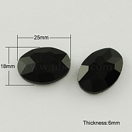 Glass Pointed Back Rhinestone, Faceted, Oval, Black, 18x25x6mm(RGLA-Q011-18x25mm-25)