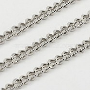 304 Stainless Steel Twisted Chains, Unwelded, Faceted, Stainless Steel Color, 3.7x3x1.2mm(CHS-K001-20B)