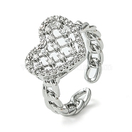 Bass Micro Pave Cubic Zirconia Ring, Long-Lasting Plated, Heart, Platinum, Inner Diameter: 18mm(RJEW-Z033-14P)