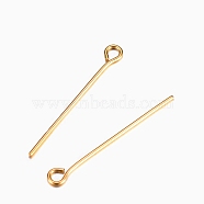 304 Stainless Steel Eye Pins, Real 18K Gold Plated, 24 Gauge, 12x0.5mm, Hole: 2mm(STAS-I318-A02-G)