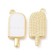 Ion Plating(IP) Brass Enamel Pendants, Ice-Lolly, Real Platinum Plated, Real 18K Gold Plated, White, 20x9x2mm, Hole: 1.5mm(KK-A168-16-01G)