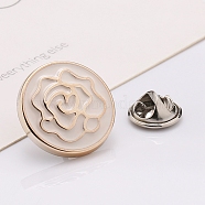 Plastic Brooch, Alloy Pin, with Enamel, for Garment Accessories, Round with Flower, Snow, 18mm(SENE-PW0013-07A-02B)