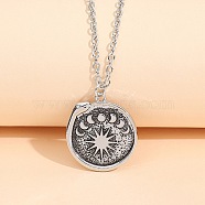Alloy Cable Chain Necklaces, Snake & Moon Phase Pendant Necklaces for Women, Antique Silver, 18-1/8 inch(46cm)(PW23031655967)