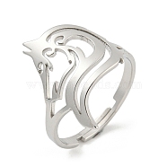 304 Stainless Steel Rings, Hollow Animal Wolf Head, Stainless Steel Color, US Size 7 3/4(17.9mm)(RJEW-R142-02P)